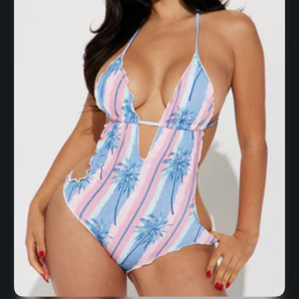 Tropical Print Halter Swimsuit